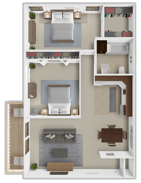 Floor plan for 2 beds, 1 bath, 1000 sqft